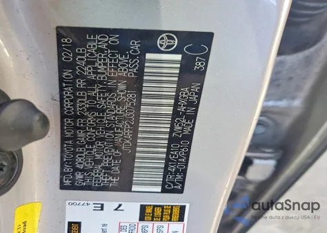 2018 Toyota Prius Prime Advanced из США, поврежденный, VIN JTDKARFP2J3075281